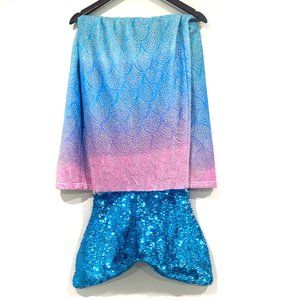 Mermaid tail blanket blue, pink fleece sequin tail 52”